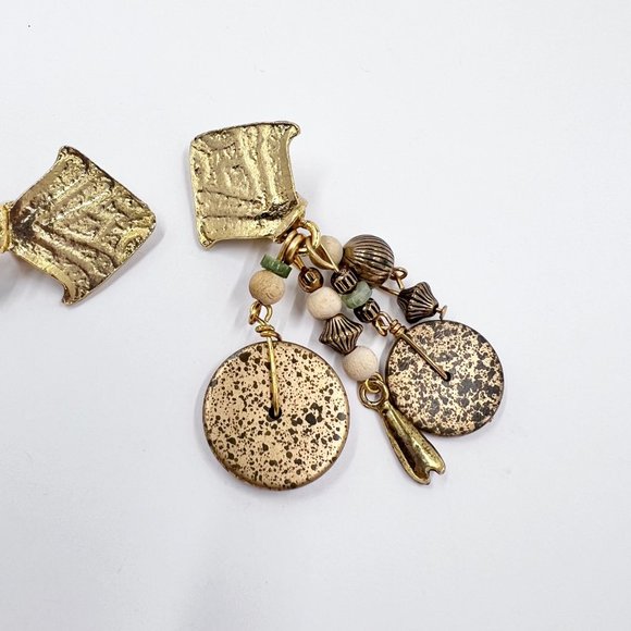 NWOT - Artisan BOHO Gold Tone Textured Dangle Clip-On Earrings - Picture 6 of 7